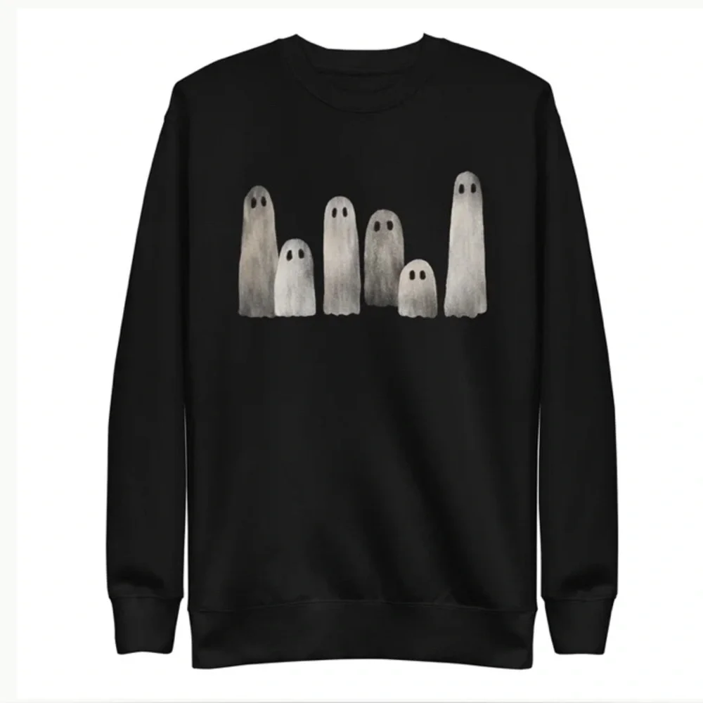 Studio Rains x Mirror & Thread Black Ghost Sweatshirt-Large - Spooky Cute-Unisex - Picture 1 of 7